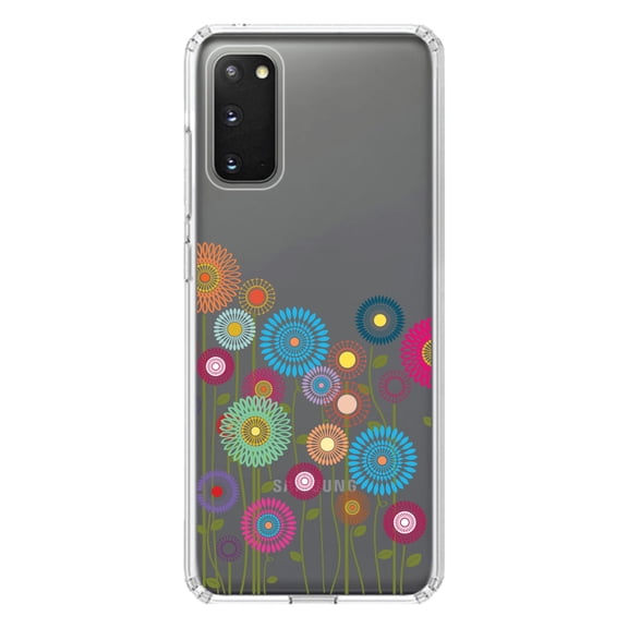 DistinctInk Clear Shockproof Hybrid Case for Galaxy S20 ULTRA / 5G (6.9" Screen) - TPU Bumper Acrylic Back Tempered Glass Screen Protector - Cartoon Wildflowers Stems Leaves