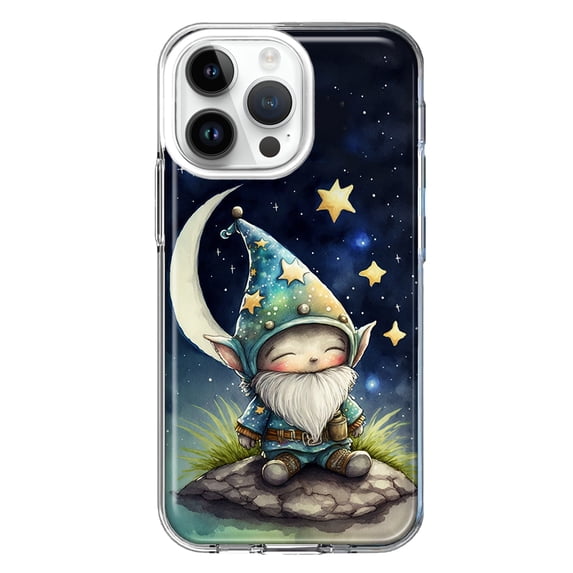 MUNDAZE Apple iPhone 14 Pro Max Shockproof Clear Hybrid Protective Phone Case Stars Moon Starry Night Space Gnome Cover