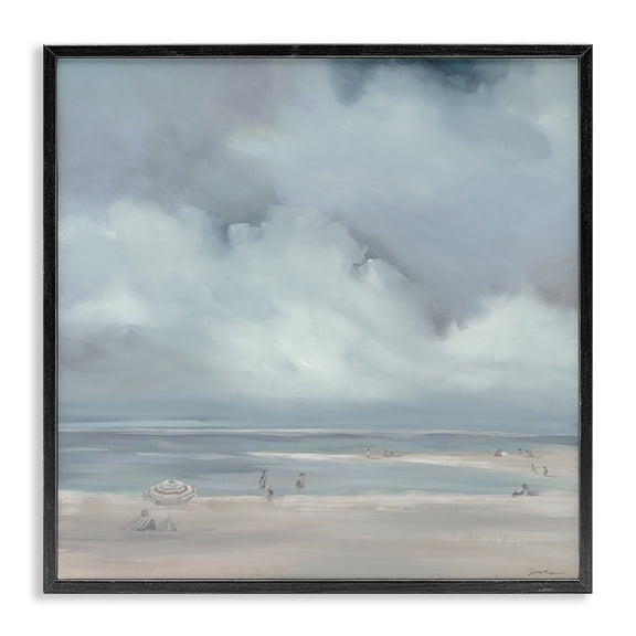 Stupell Industries Contemporary Foggy Beach Landscape Black Framed Giclee Art, 17 x 17, by Liz Jardine