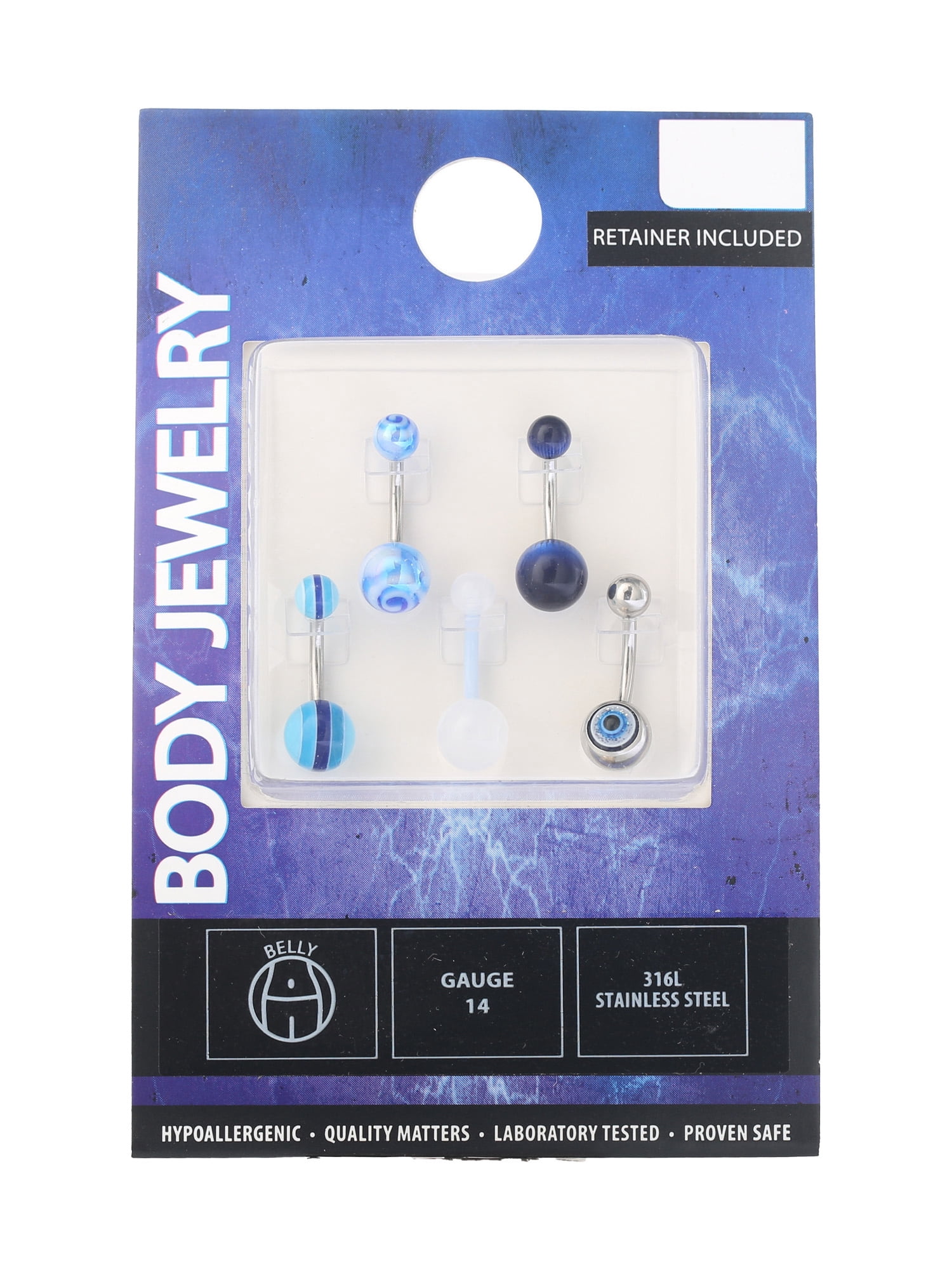 Body Jewelry Women's Stainless Steel 14 Gauge Belly Ring Assorted 5-Pack