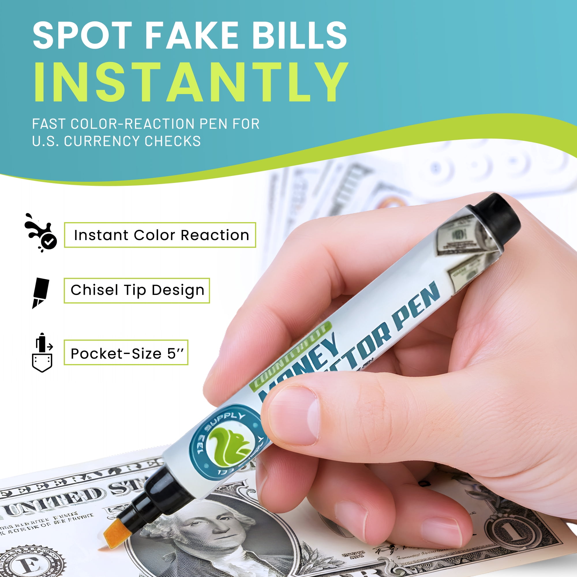 Counterfeit Money Detector Pen (2 Counterfeit Pens) Counterfeit Bill Detector Pen, Fake Money Marker & Checker, Detect Fake Bills - Fake Counterfeit Bills US Currency False Currency Checker Pen