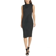 DKNY Women's Mock Neck Seamed Suede Sheath Dress Black Size 4