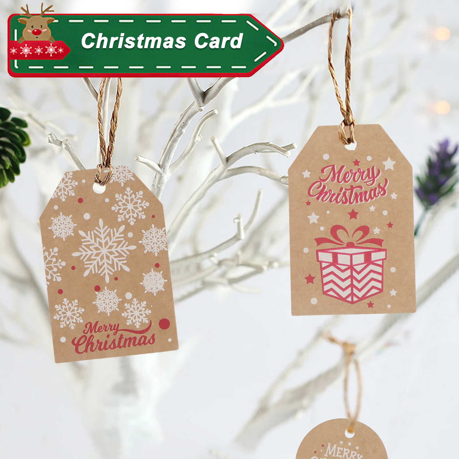 100 PCS Star Shaped Christmas Gift Tags with String, Merry Christmas P –