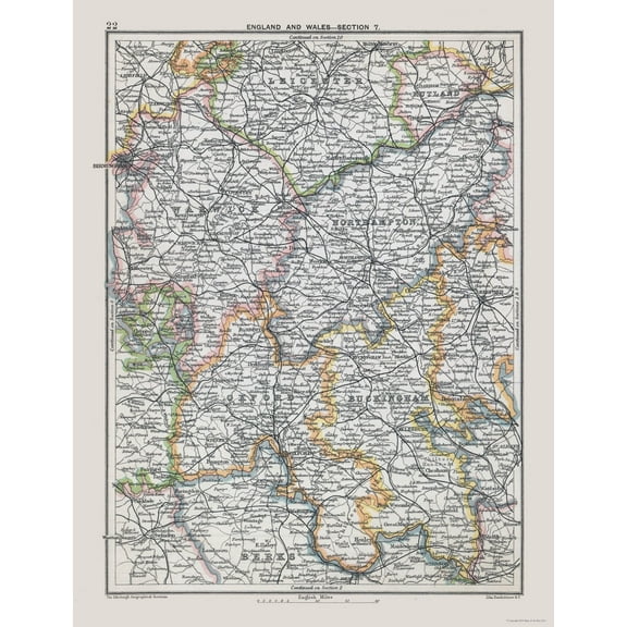 Historic Map - Southeast England - Bartholomew 1892 - Vintage Wall Art