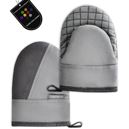 

Mini Oven Mitts Kitchen Oven Gloves Kitchen Mittens 500 Degrees Heat Resistant Baking Gloves Non-Slip Silicone Surface with Hanging Loops Hot Gloves for Cooking Baking BBQ 1 Pair-Gray C48