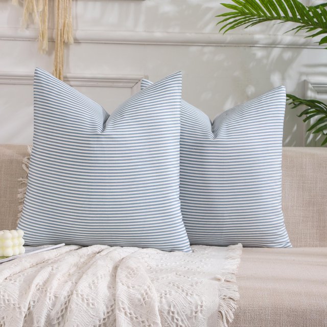 Fundas de almohada CARRIE HOME, azul claro, bohemio a rayas, 45 x 45 cm