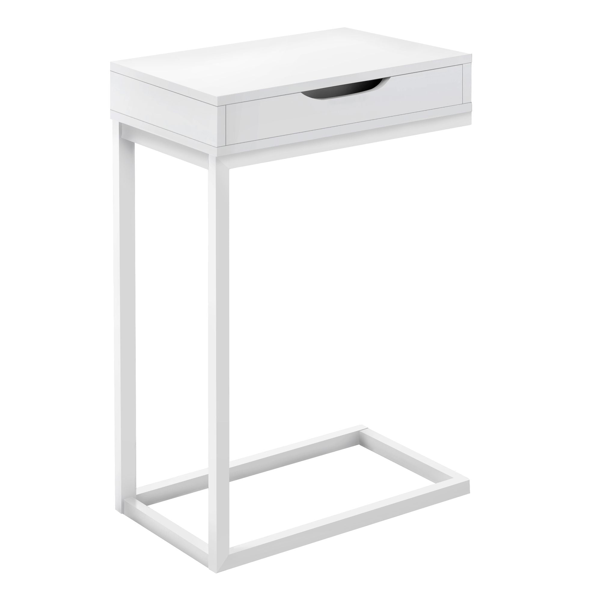 24.5" White Contemporary C Shaped Rectangular Accent Table with Drawer