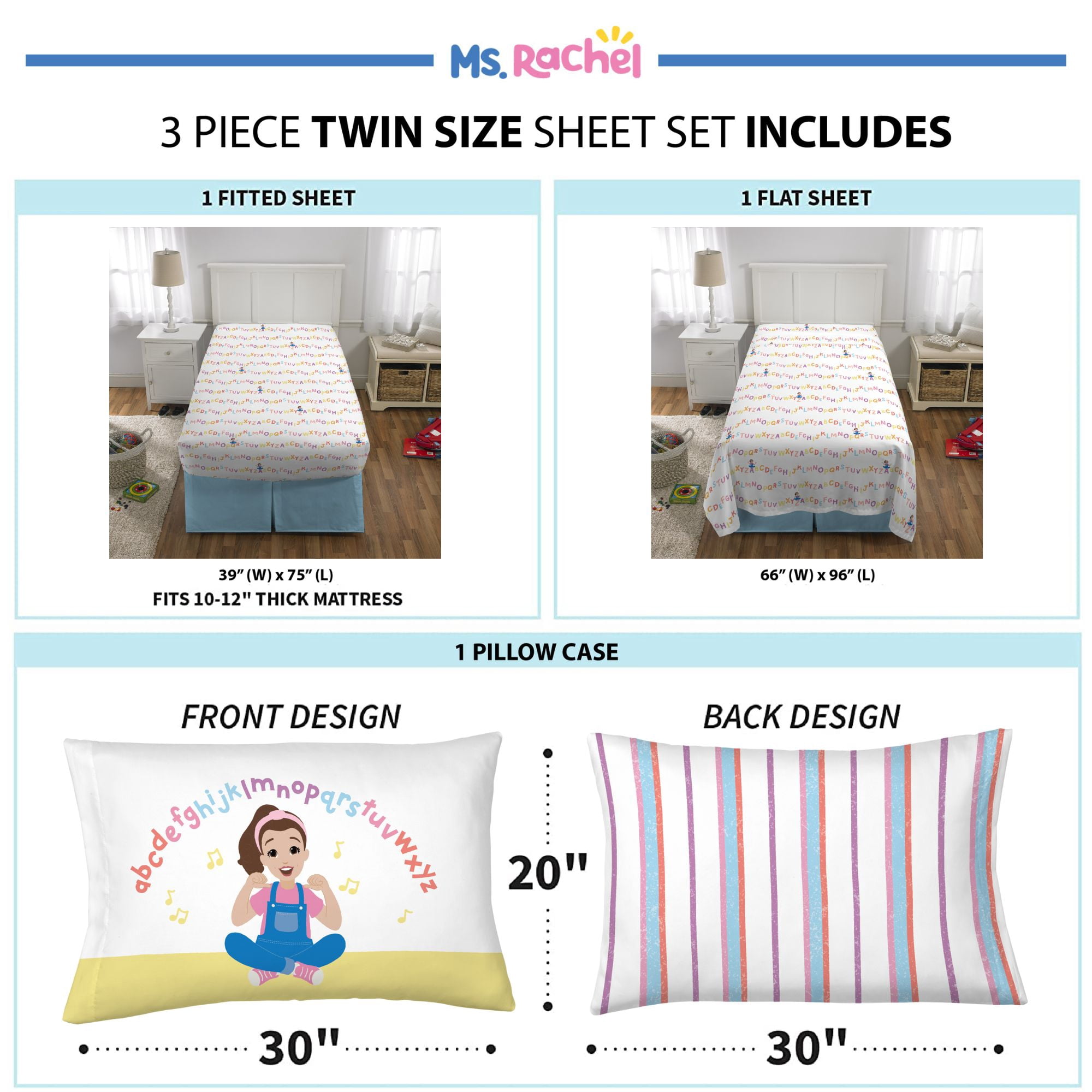 Ms. Rachel Kids Twin Sheet Set