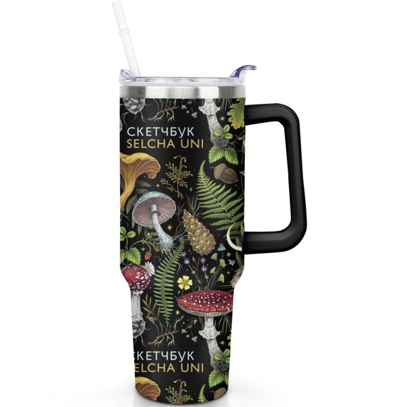 40 oz Mushrooms Tumbler with Handle Flip Straw Lid Travel 40oz Mushrooms Tumbler Lids Straws Vacuum Insulated Leak Proof Stainless Steel Cup Mug Gifts for Men Women Travel Must Haves
