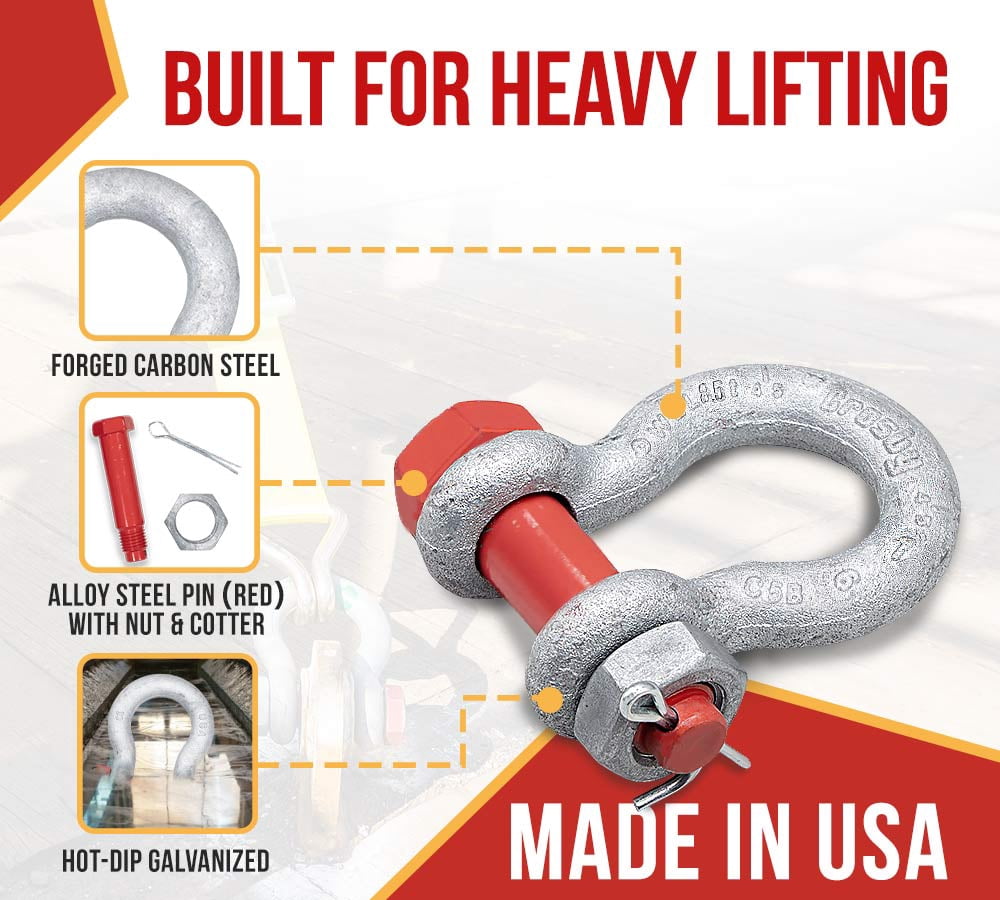8 Pack Crosby G-2130 1"Anchor Shackle Carbon Steel w/Safety Screw Pin 18,700 lbs WLL, Galvanized Heavy Duty D Ring Bolt Type Shackle for Towing, Rigging & Vehicle Recovery, 1019551