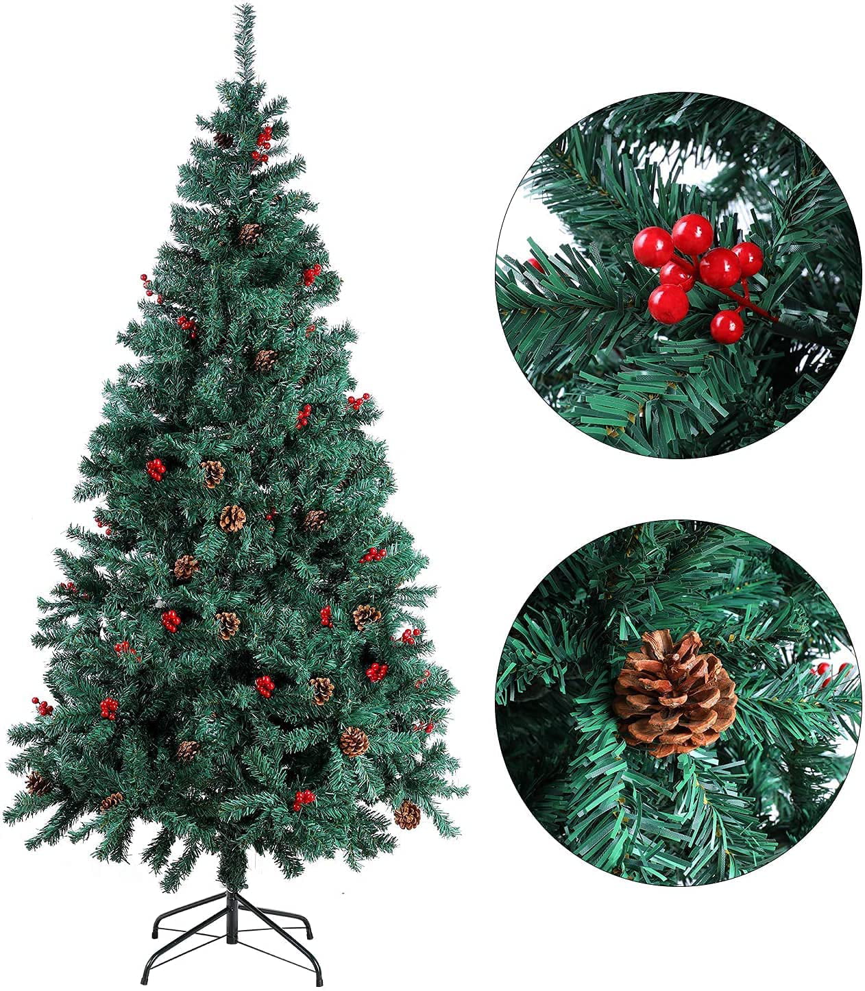 Automatic Open Christmas Tree Bushy Spray White+Pine Cone+Fruit Traditional Deco