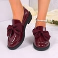 thumbnail image 2 of Rokment Womens Bowknot Oxfords Dress Shoes Spring Fall Vintage Casual Leather Platform Chunky Lug Mid Heels Slip on Boat Loafers Walking Footwear Wine Size 7, 2 of 4