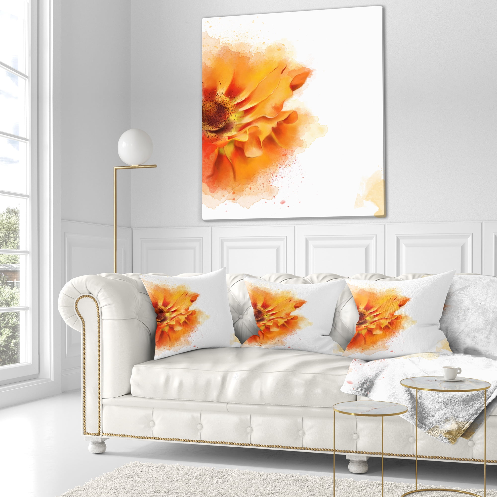 Designart Beautiful Yellow Flower Watercolor - Flowers Throw Pillowwork - 18x18