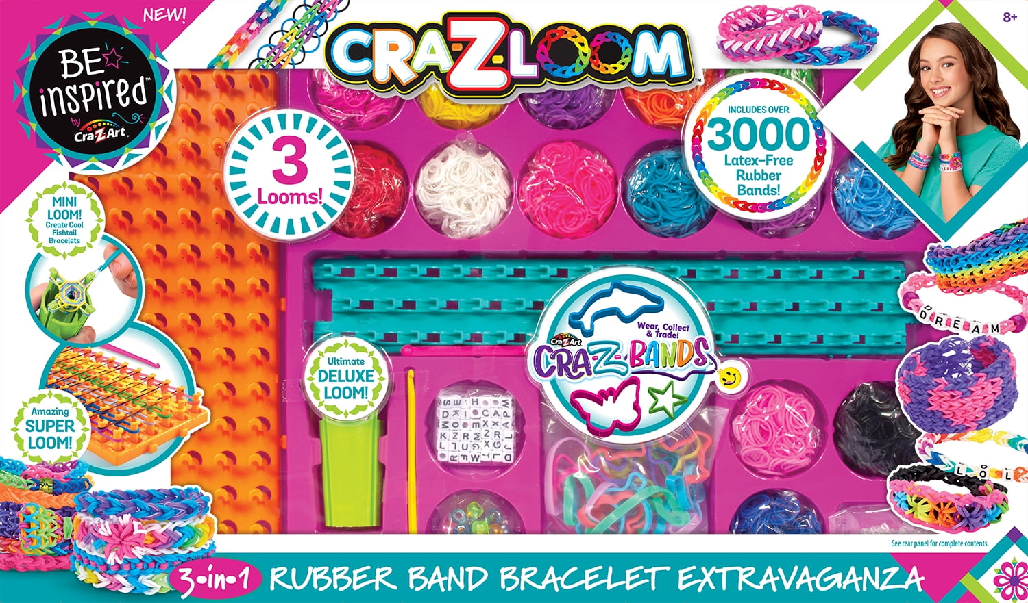 Krazy Looms 3000 Bands Box set Bracelets Kit Includes Erasers and Accessories Box of Three Floors
