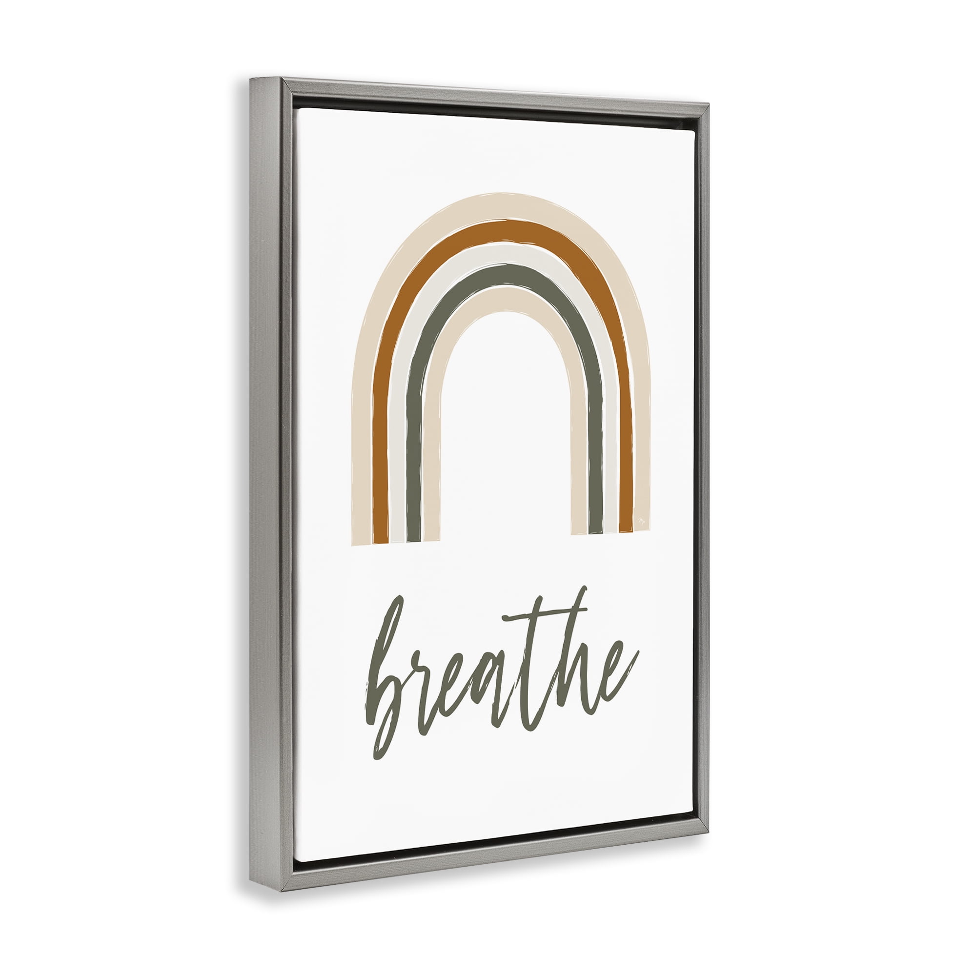 Stupell Industries Breathe with Subtle Earth Tones Text & Numbers Painting Gray Floater Framed Canvas Art Print Wall Art, 21 x 31