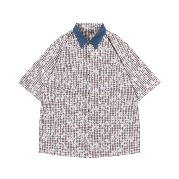 Blusa y camisa de manga corta con cuello vuelto para hombre, estilo vintage, informal, con solapa y botones, de moda, de manga larga