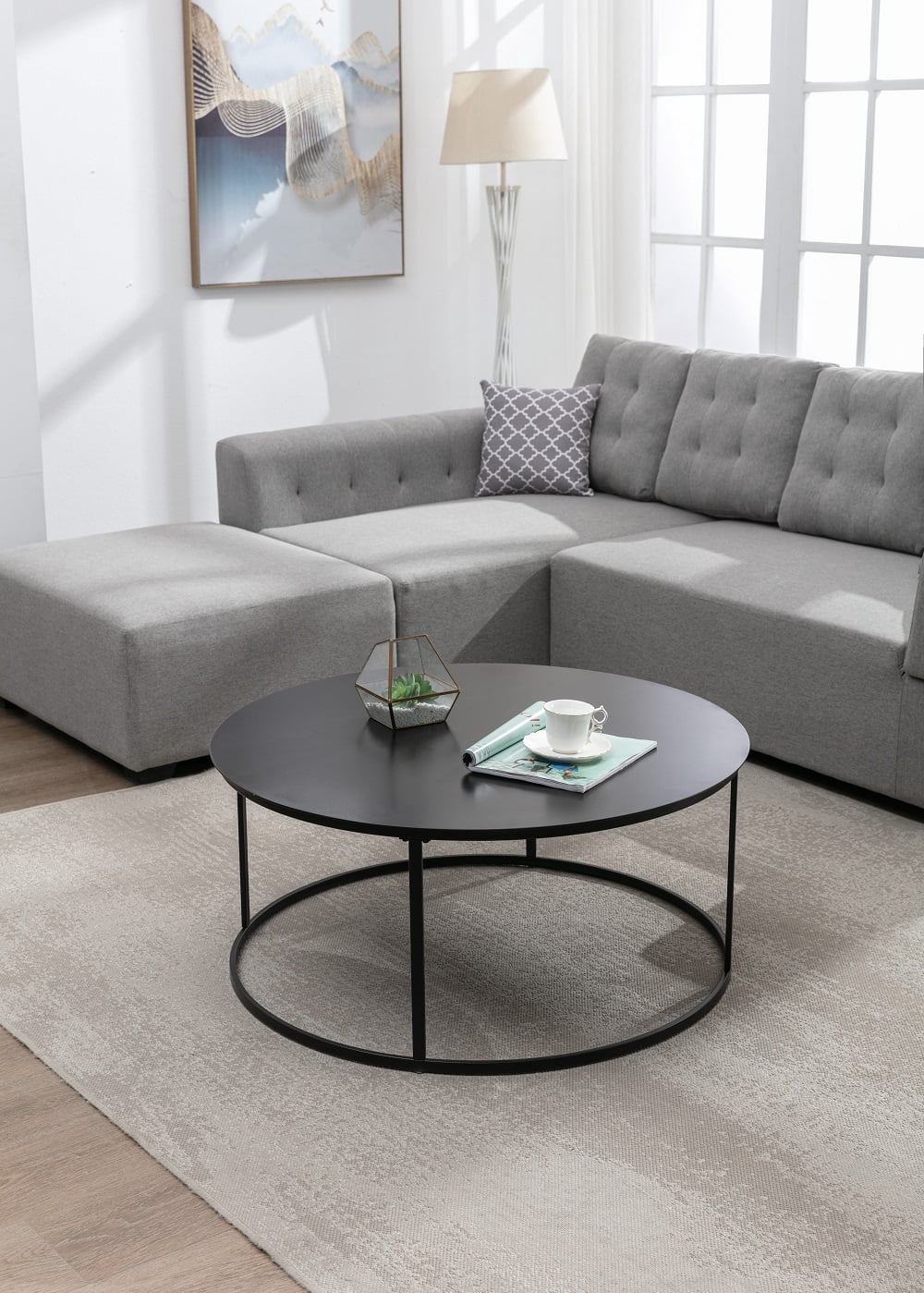 Boraam Robertson 37.5in. Round Metal 16.5in H Coffee Table - Dark Brown Finish