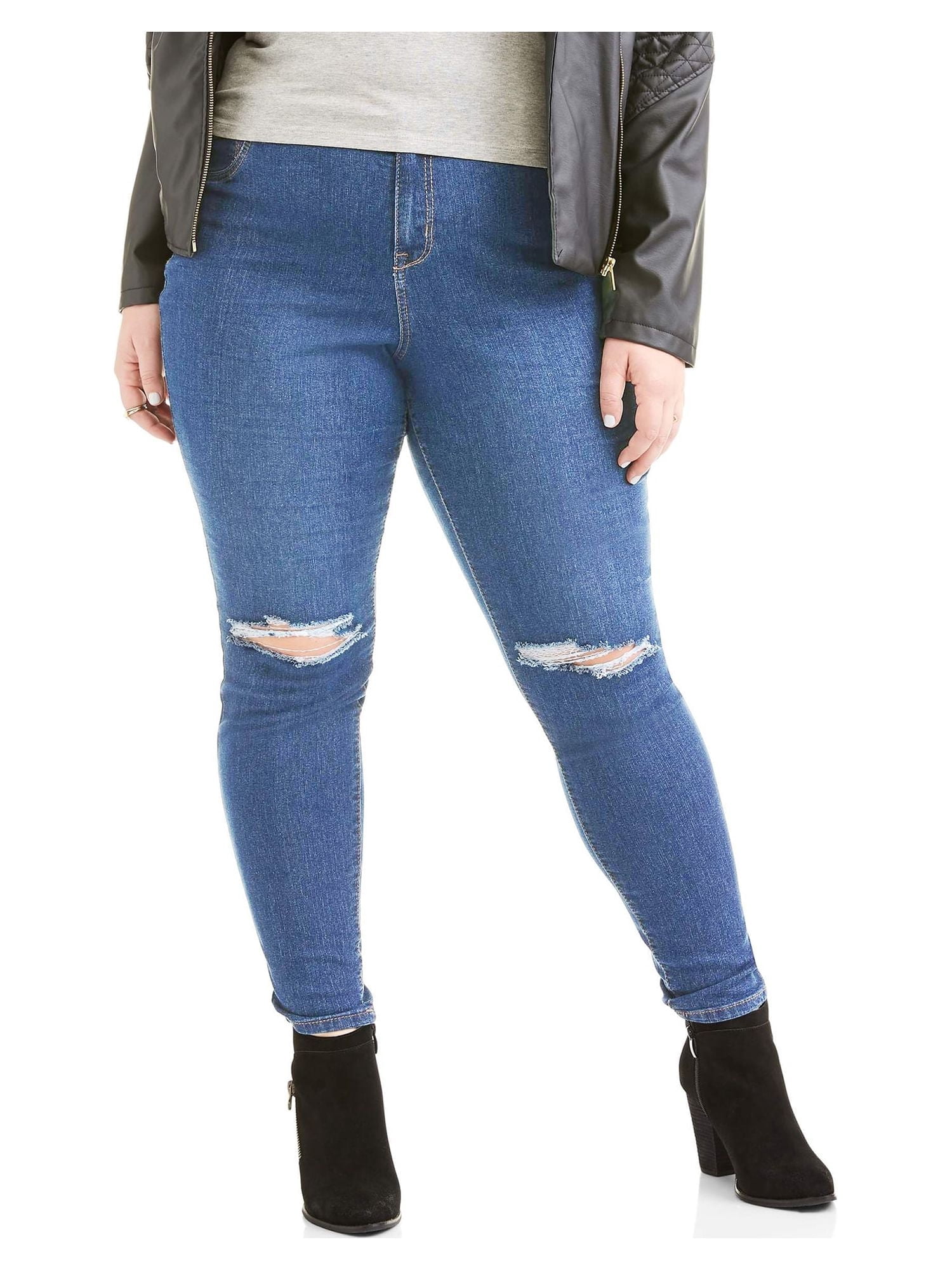 Pre-Owned A3 Denim Women's Plus Destructed Skinny Jeans, Sizes 16-26