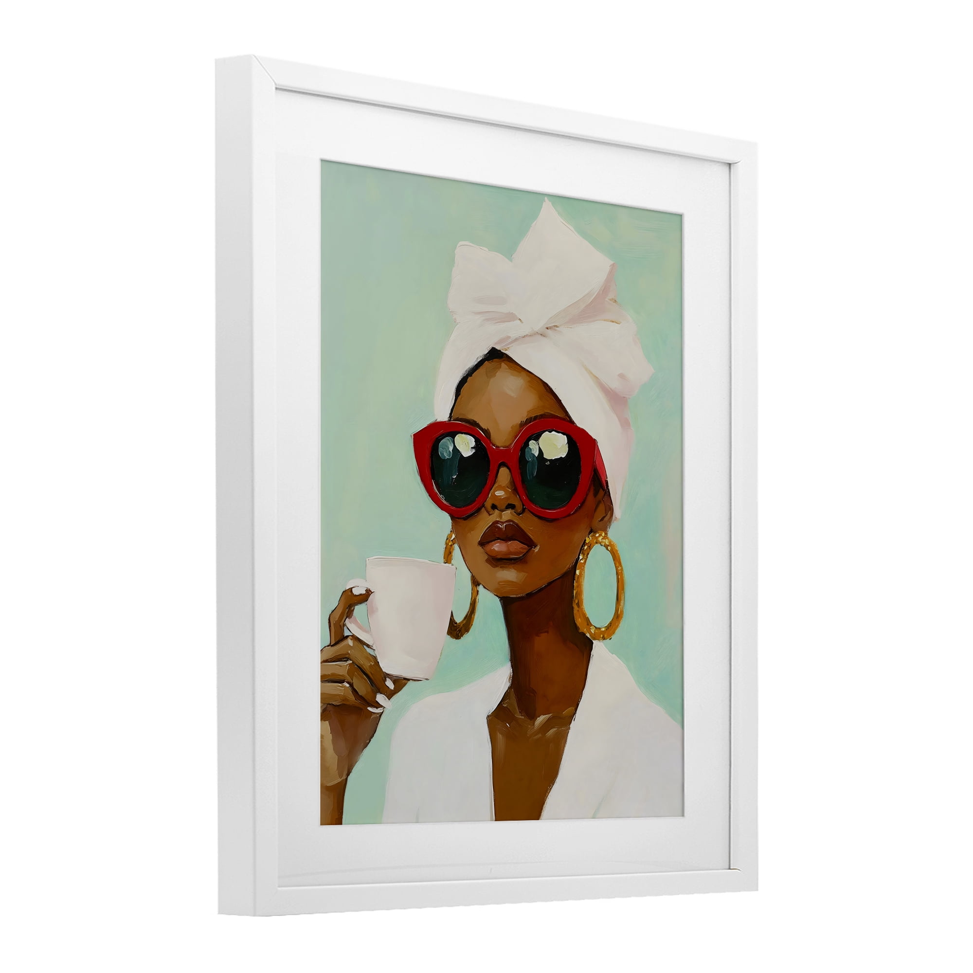 Stupell Industries Coffee Lover in Red Sunglasses White Framed Print Under Glass, design by The Prints Vibe