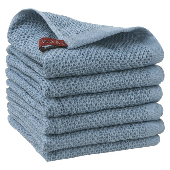 Unique Bargains Cotton Cleaning Cloth 6 Pack Cleaning Rag Solid Soft Kitchen Towels Blue 12" x 12"