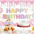 thumbnail image 2 of Donut Happy Birthday Backdrop Dripping Cream Colorful Donut Ice Cream Cakes Cartoon Photo Background Girls Sweet Grow Up Birthday Cake Table Decorations Photo Props, 2 of 4