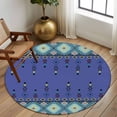 thumbnail image 2 of Round Rug 7Ft Washable Non-Slip, Navy Blue Boho Circle Area Rugs for Living Room Bedroom, Vintage Ethnic Tribe Abstract Art Retro Indoor Floor Mats Carpet Runner for Home Decor Aesthetic, 2 of 8
