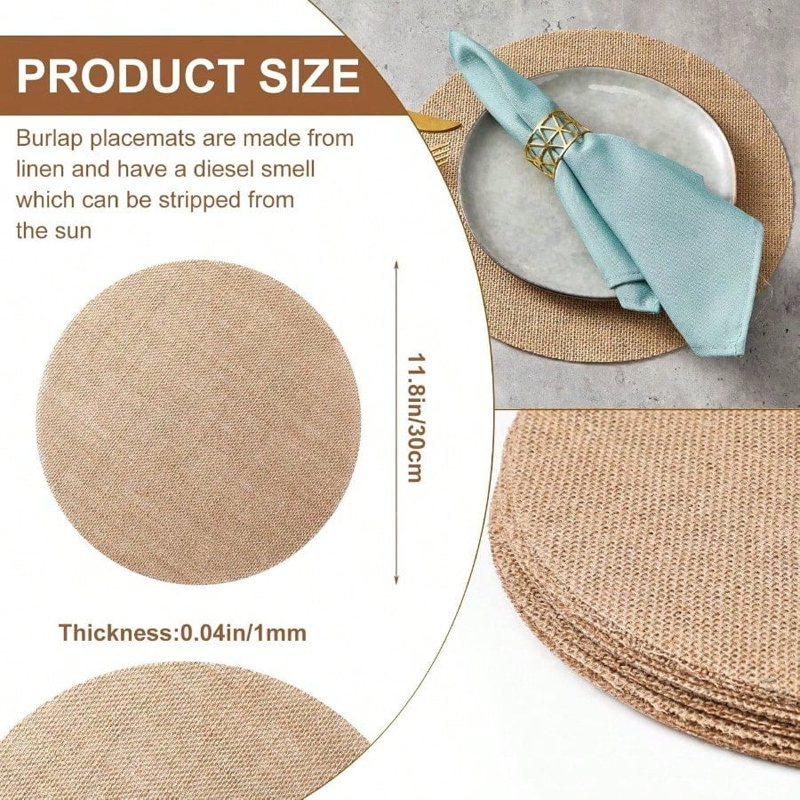 100 Pieces Fall Burlap Placemats Burlap Round Reusable Placemats Brown Table Mats Circle Rustic Table Decorations For Wedding Christmas Dinner Holiday Farmhouse Supplies 11.8 Inches