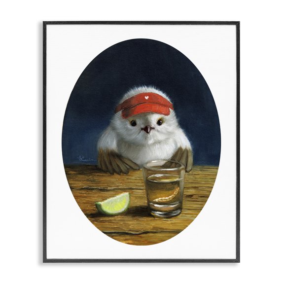 Stupell Industries Contemporary Tequila Shot Bird Funny Animal Alcohol Black Framed Giclee Art, 11 x 14, by Lucia Heffernan