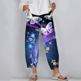 thumbnail image 2 of RYRJJ Trendy Summer Capri Pants for Women Butterfly Print Cotton Linen Baggy Pant Elastic Waisted Wide Leg Cropped Lounge Trousers(Navy Blue,S), 2 of 5