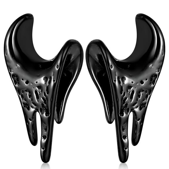 LADEMAYH 2pcs Surgical Steel 316L Ear Plugs Tunnels Gauges, Drops Design Saddle Shape Gauges for Ears, Hypoallergenic Body Piercing Jewelry for Gothic/Punk Styles (Black, 08mm=0g)