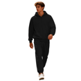 thumbnail image 6 of Men's Casual Sports Zipper Fleece Hooded Sweatshirt and Sweatpants Solid Color Set, Warm and Comfortable for Winter Activities and Lounge,Black,L, 6 of 6