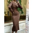 thumbnail image 4 of Faithtur Robe Longue Moulante pour Femmes Couleur Unie Col Rond Manches Longues Printemps Automne Mode Robe Tricotée, 4 of 8