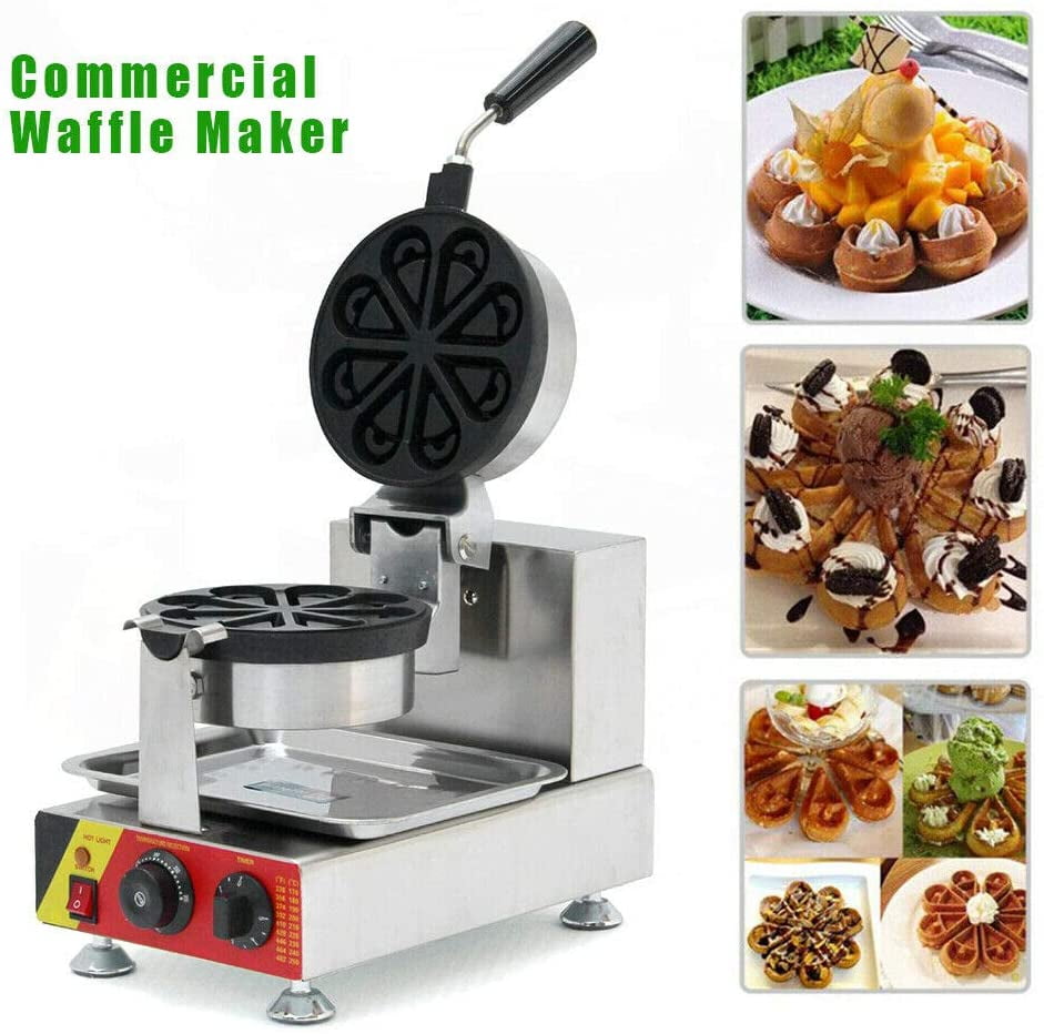 CNCEST Commercial Electric Waffle Iron Maker Rotating Ice Cream Baker Machine Nonstick Water Drop Waffle Muffin Equipment