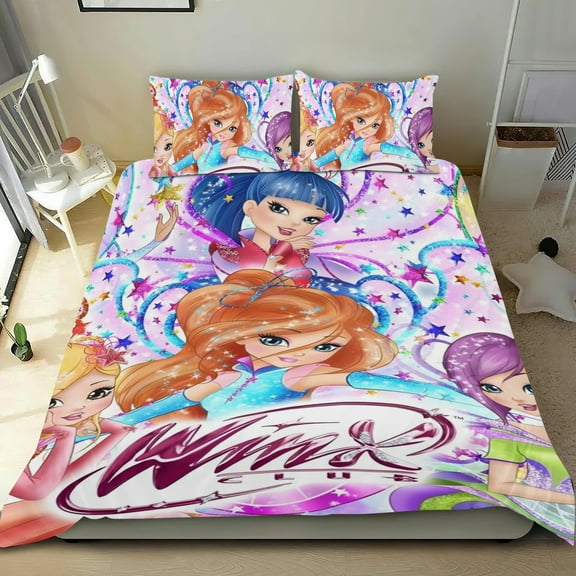 Winx Club-themed Bed Sheet Set Three Piece Set Comfortable And Skin Friendly Unique Design Home Decor Gifts For Family Friends fans54x79Inches（135cm*200cm）