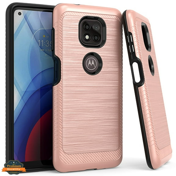 Xpression Case for Motorola Moto G Stylus 2021 Armor Brushed Texture Rugged Carbon Fiber Design Shockproof Dual Layers Hard PC   TPU Protective Phone Cover [Rose Gold]