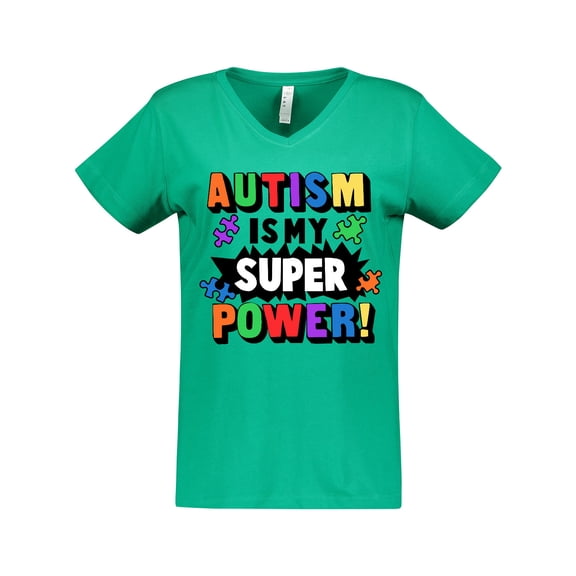 Inktastic Autism is my Super Power with Puzzle Pieces Women's V-Neck T-Shirt
