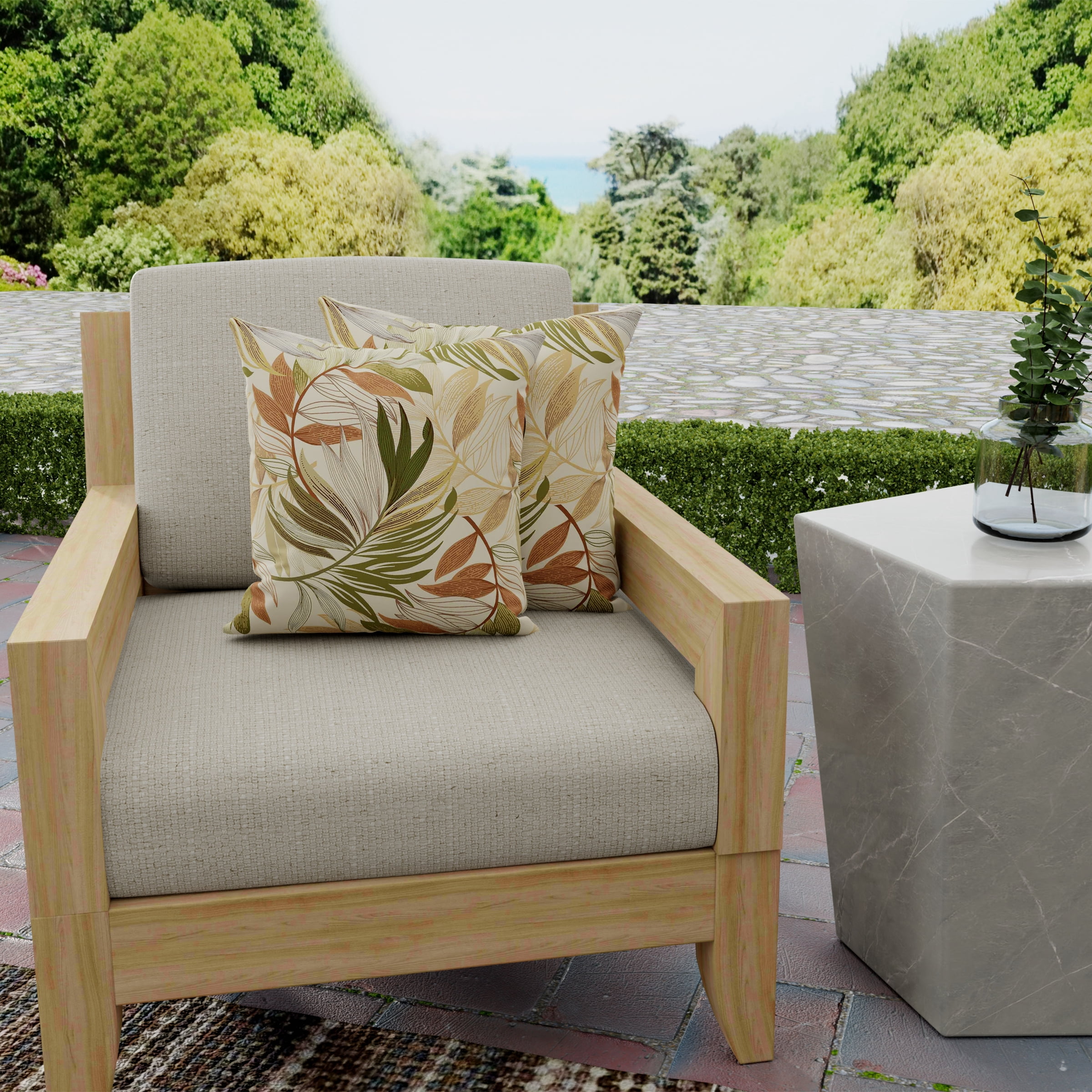Jordan Manufacturing 16" x 16" Oasis Nutmeg Beige Leaves Square Outdoor Throw Pillow