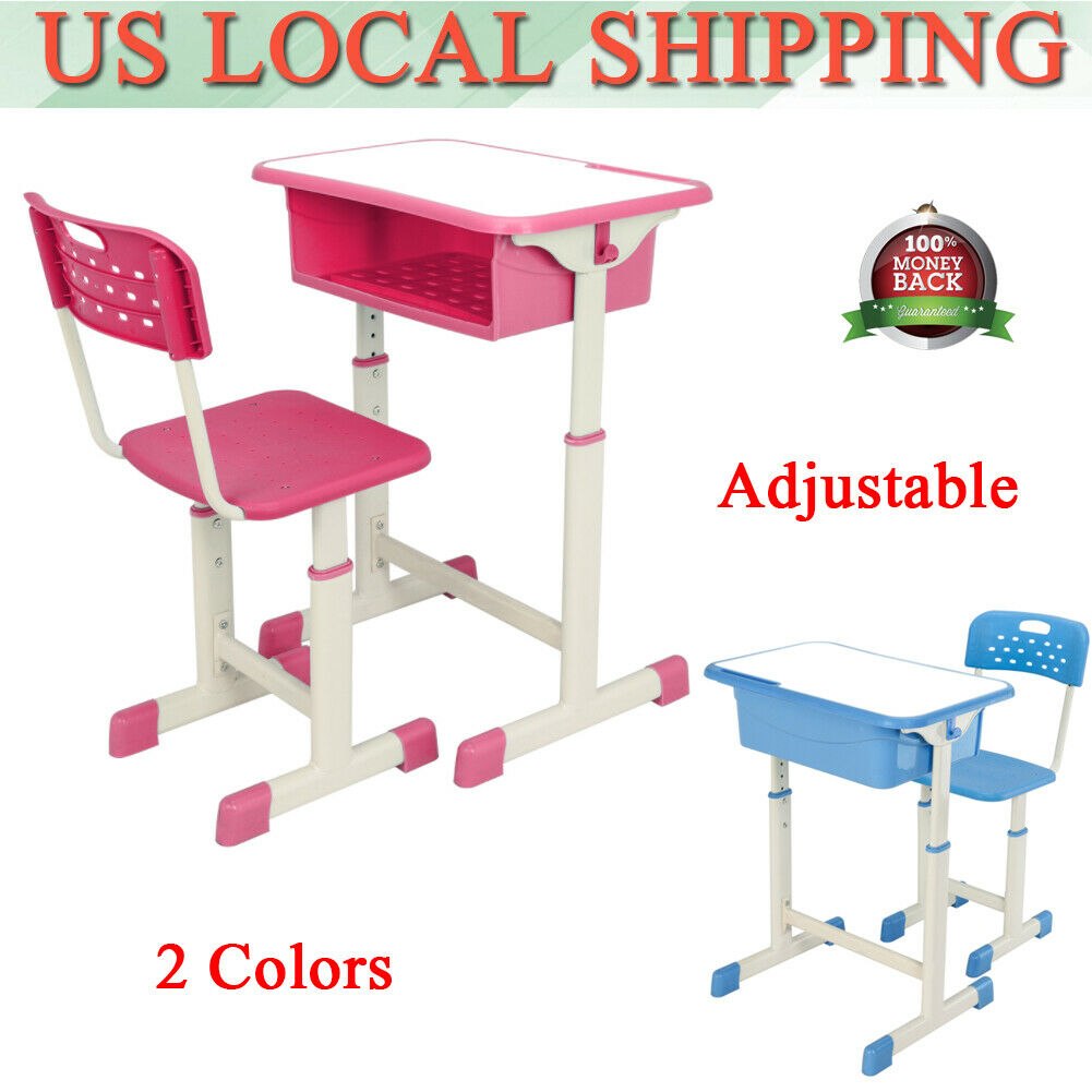 iCJJL Kids Desk and Chair Set Plastic Children Study Table Students Writing Desk School Supplies for Boys Or Girls Toddler to Study Pink Read and Draw Etc