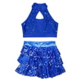 thumbnail image 3 of YONGHS Kids Girls Sequins Jazz Latin Ballet Dance Outfits Crop Top Vest with Skirted Shorts Set Royal Blue 6, 3 of 5