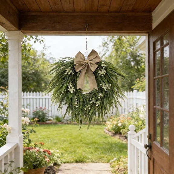 Large Spring Simulation Flower Wreath Door Hanging Ornament,Mixed Plastic Iron Round Floral Ring,Weather Resistant Structure,Ideal for Indoor Outdoor Holiday Party Home Wall Decorative Accent