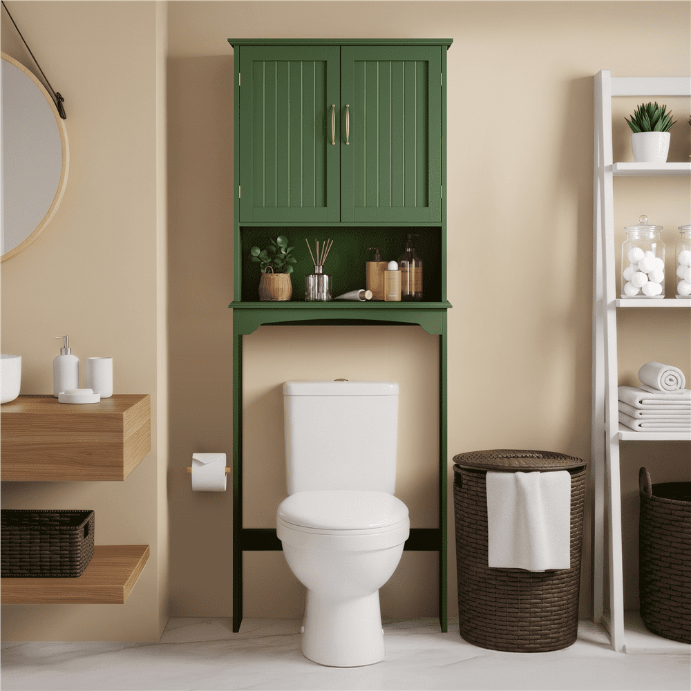 Alden Design Over The Toilet Storage Cabinet with Adjustable Shelf, Green