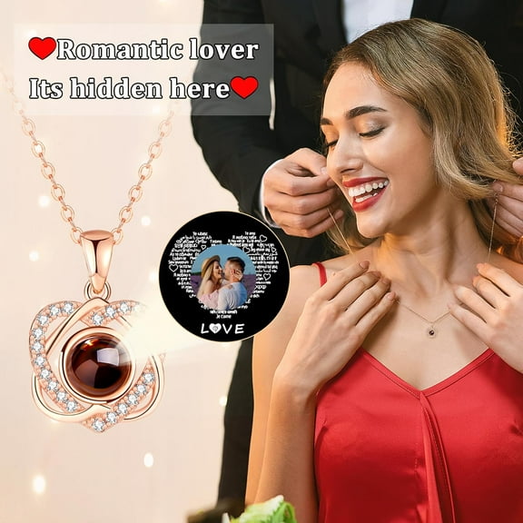 Personalized Picture Necklace Projection Necklace With Photo Inside - Custom Photo Pendant Necklace - 18K Real Gold Plating-Mothers Day Gifts For Mom Wife Valentines Love Memorial Gifts For [o943]