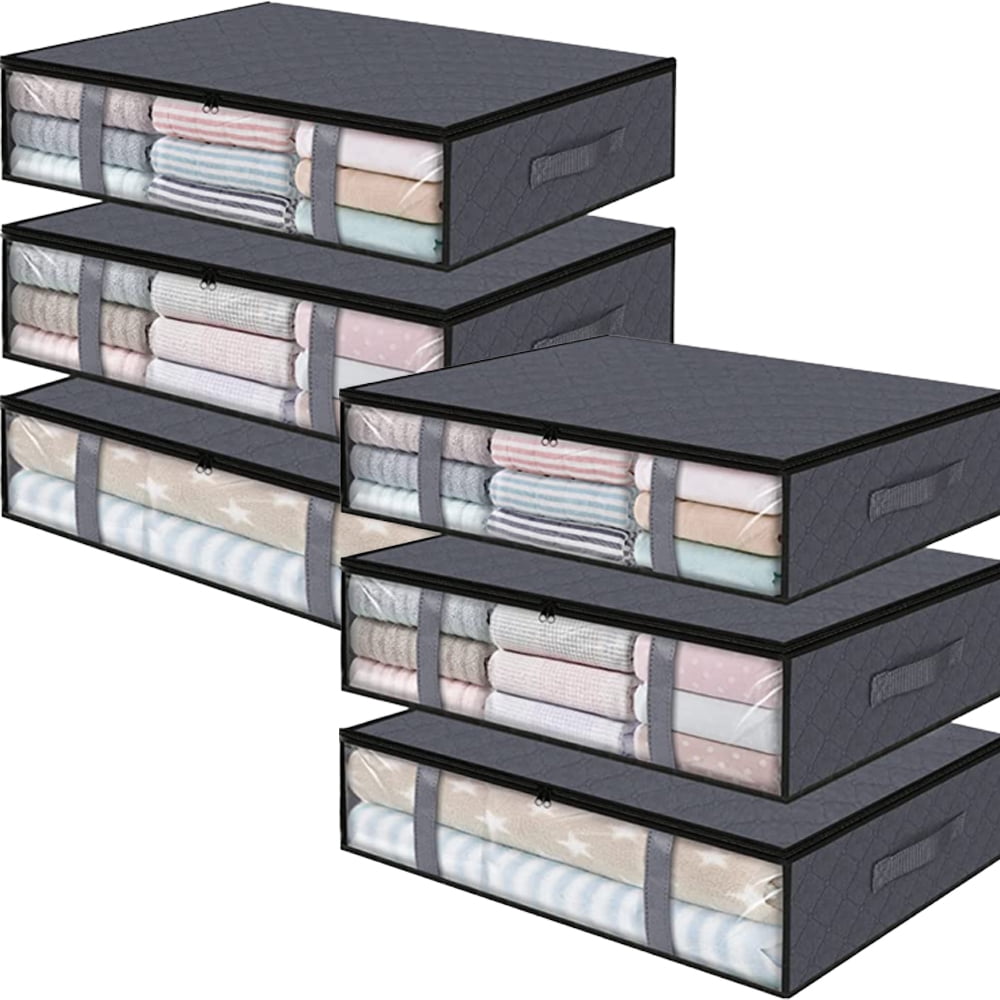 6 Pack Gray Under Bed Storage Bags with Handles Under Bed Storage Bins