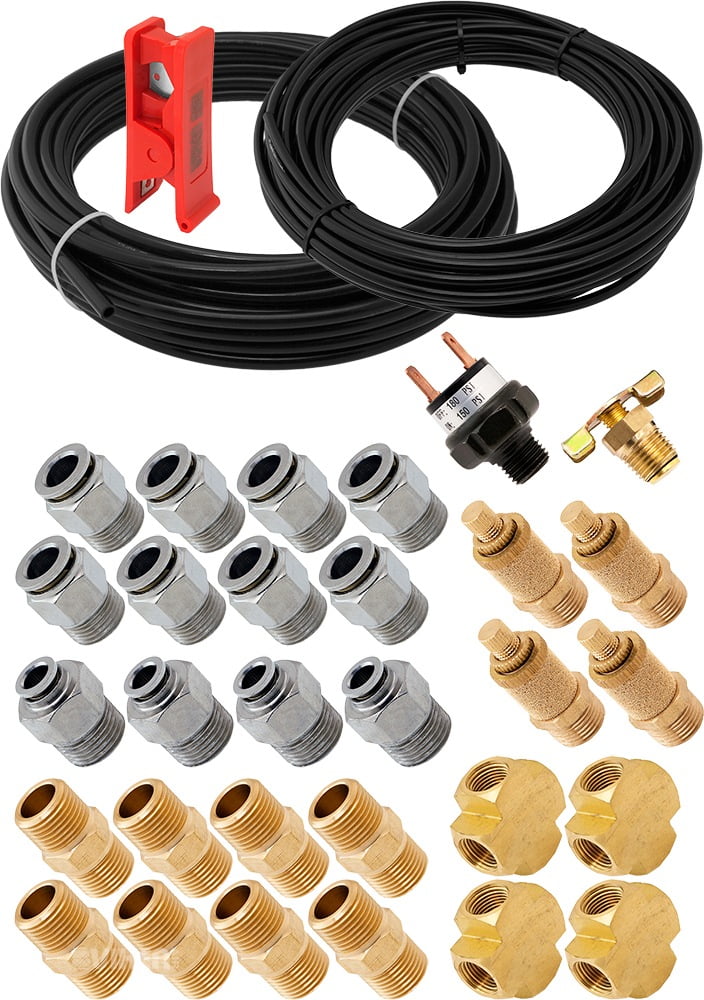 Vixen Air Set of Fittings for Eight 3/8" NPT Air Valves with 50 Feet 3/8" and 1/4" OD Air Lines