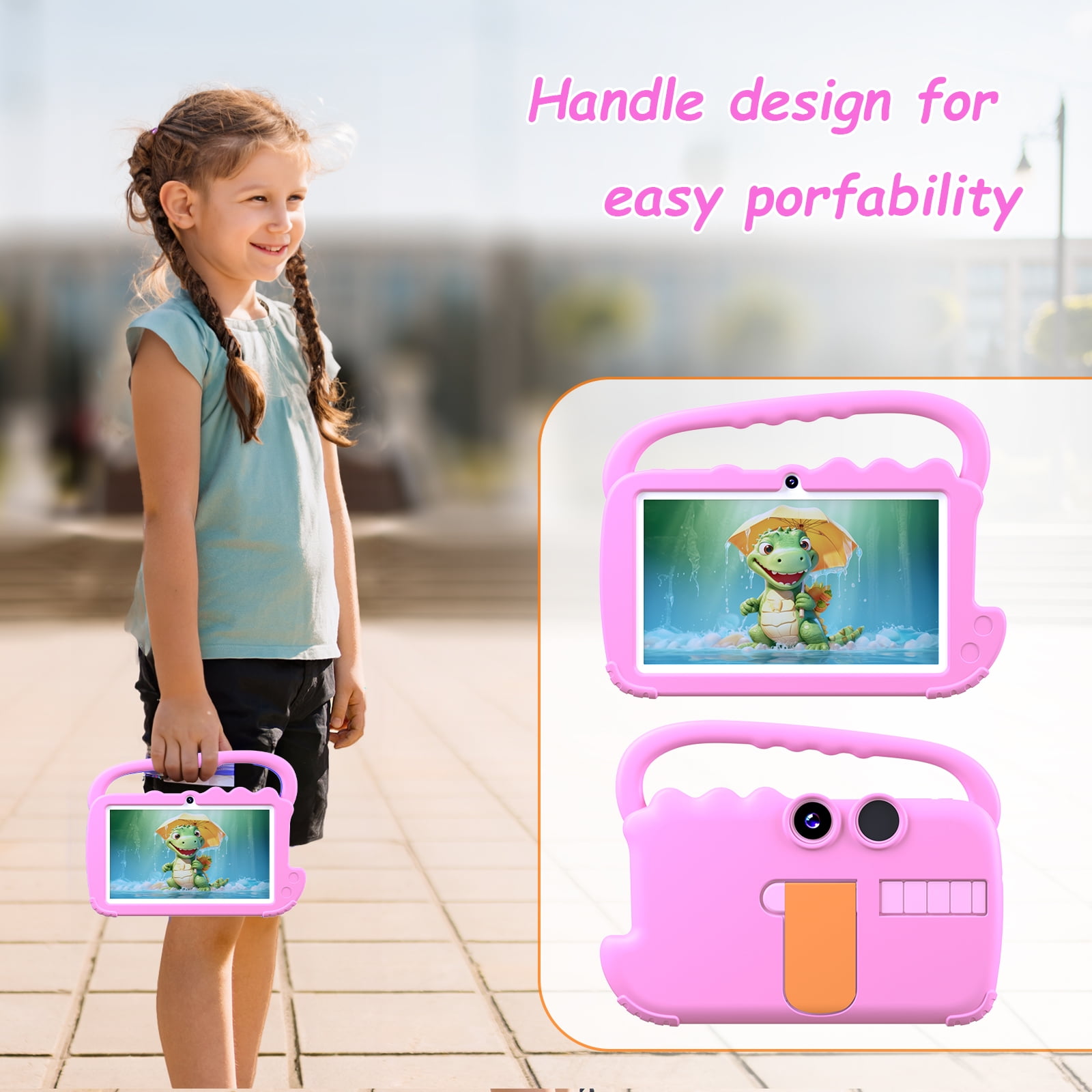 2024 Kids 7 inch Tablets,  Android 12 Tablet for Kids, 4GB+32GB ROM+1TB Expand PINK