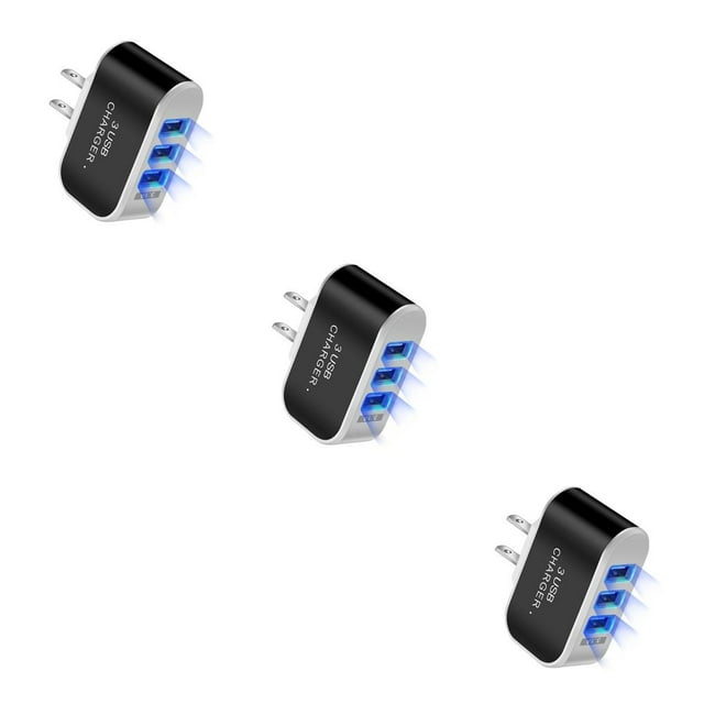 Adaptador de carga USB LED 1000mA Matsuzay con indicador 3 Puertos Negro