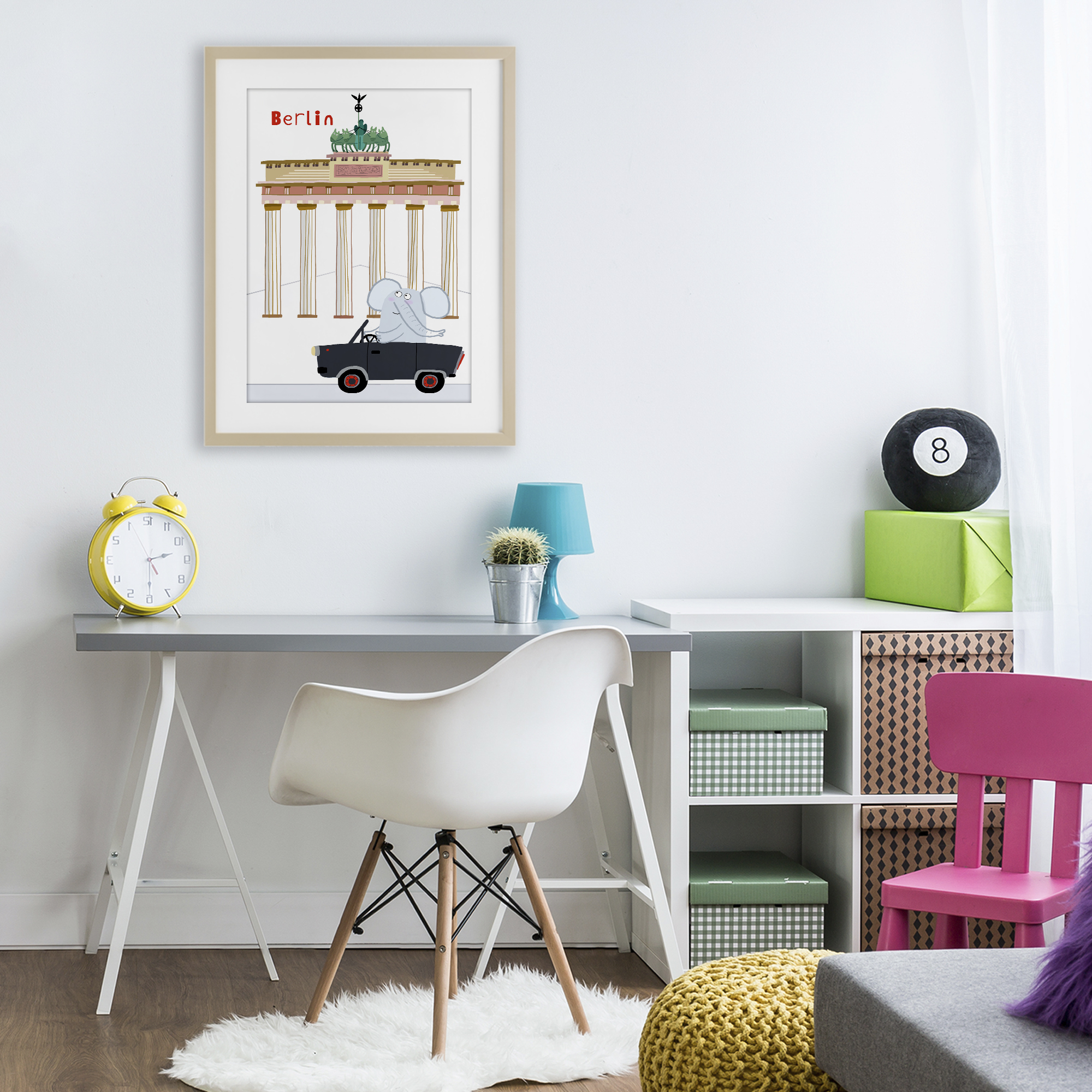 Elephant & Berlin Architecture Birch Framed Print Under Glass, design by Carla Daly