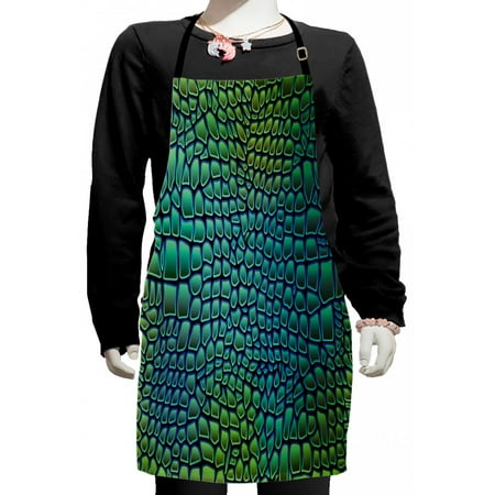 

Abstract Kids Apron Alligator Skin Animal Crocodile Reptile Safari Wildlife Vibrant Artwork Boys Girls Apron Bib with Adjustable Ties for Cooking Baking Painting Green Blue by Ambesonne