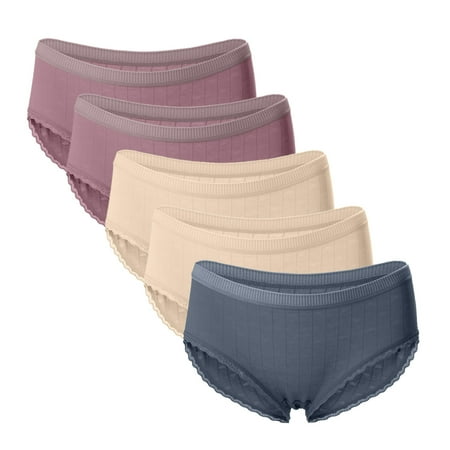 

〖TOTO〗Intimates For Women Thin Briefs In Solid Color With Lace Mid-Waist Underwear 5Pc