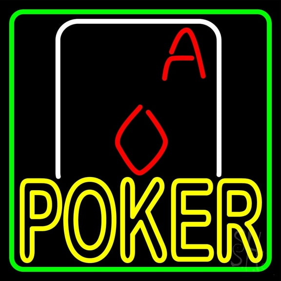 Yellow Poker With Cards LED Neon Sign 16 x 16 - inches, Black Square Cut Acrylic Backing, with Dimmer - Bright and Premium built indoor LED Neon Sign for wall décor, arcarde, and storefront.